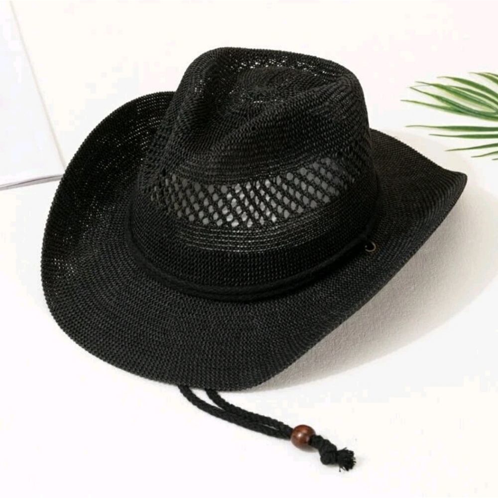 Bead Decor Hollow Out Straw Hat